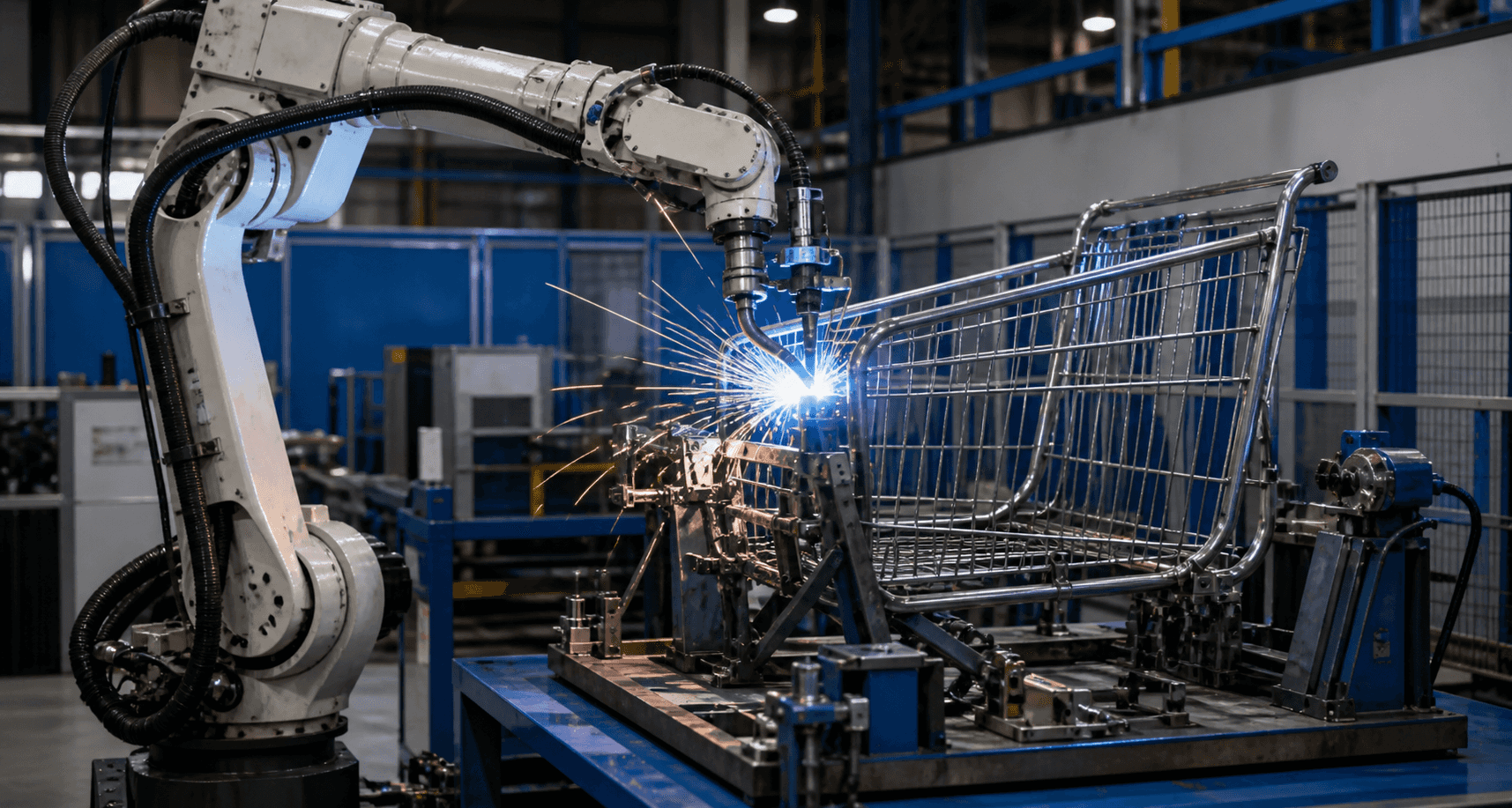 Robotic welding of a shopping trolley frame